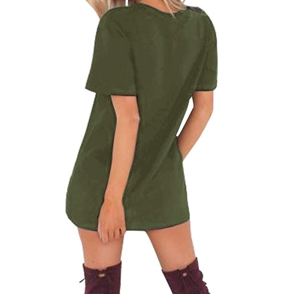 NWT•L-1X•Olive Choker V-Neck Soft Mini Dress/Tee•NEW - Picture 3 of 13